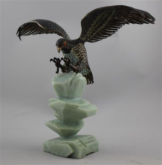 A Chinese silver and enamel model of an eagle, late 20th century, 25cm